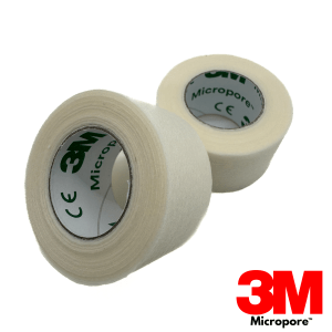 White micropore tape for mushrooms. Two rolls sit next to each other with the 3M logo visible. The logo is also seen at the bottom right corner.