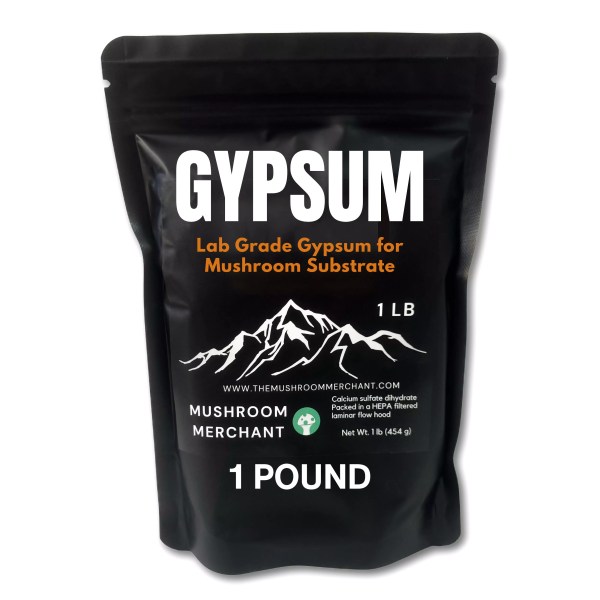 Gypsum for mushroom substrate in a black bag. Gypsum for mushrooms 1 pound bag.