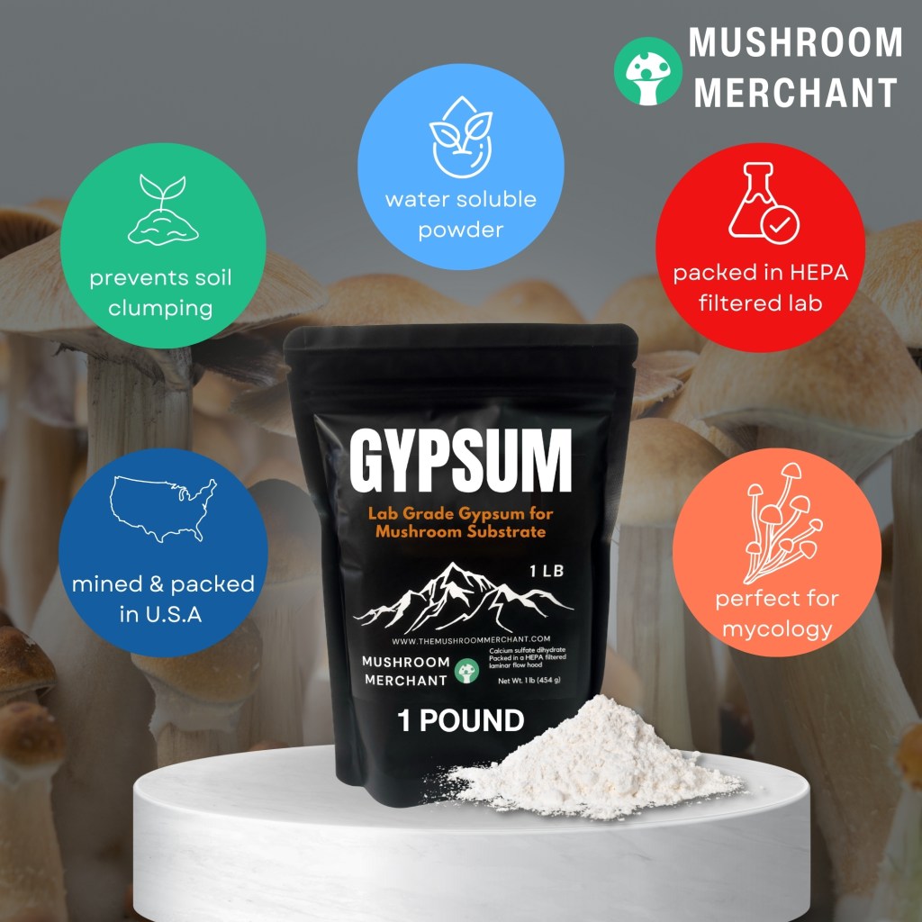 Gypsum in a black bag. White powder is in the bottom right corner.